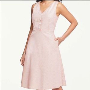 Ann Taylor Factory Striped V-Neck Flare Pocket Dress. The dress is lined.